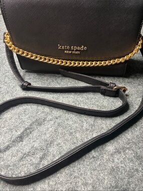 kate spade Black Saffiano Leather Crossbody with Gold Chain